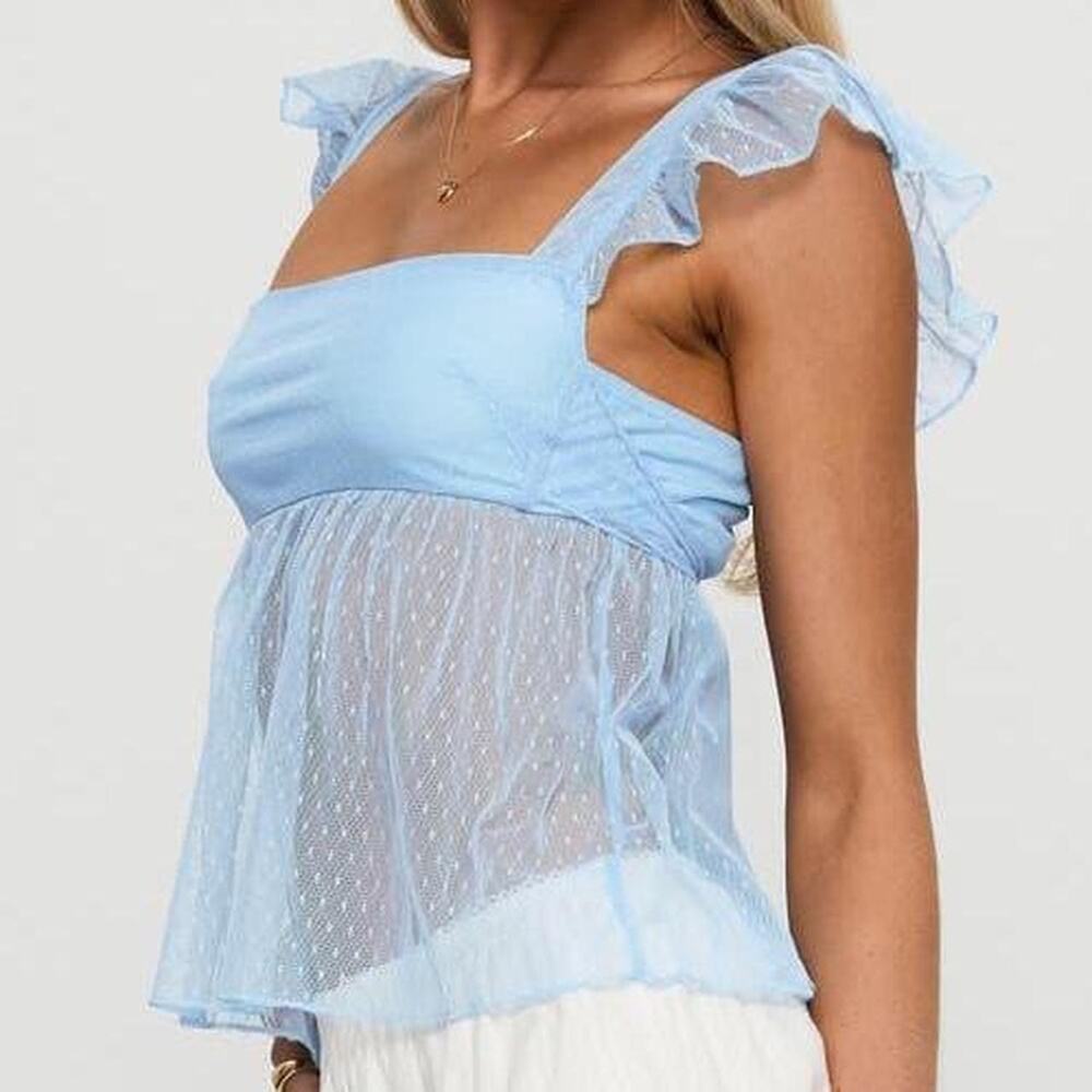 NEW Princess Polly Fiorella blue top size sheer y2k